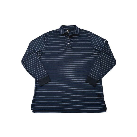 Footjoy Polo Shirt Men Large Blue Stripped Long Sleeve Activewear Golf Top - Picture 1 of 10
